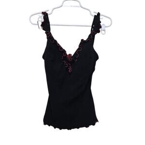 Profile Ruffle Tankini Top Swim USA 12 Black Pink Lettuce Edge Resort